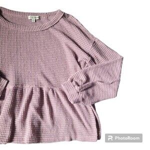 CHARMED HEARTS Pink Peplum WaffleKnit Top - L